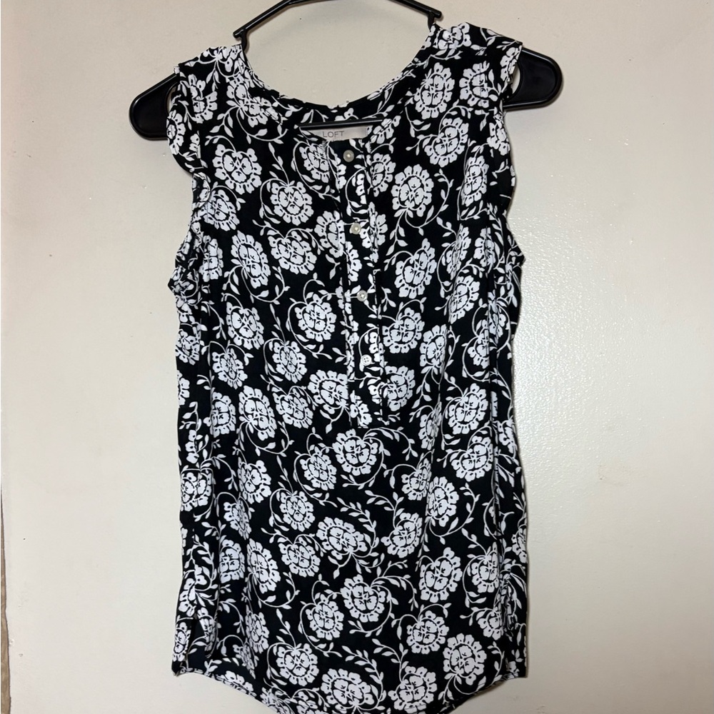 LOFT Black and White Floral Blouse